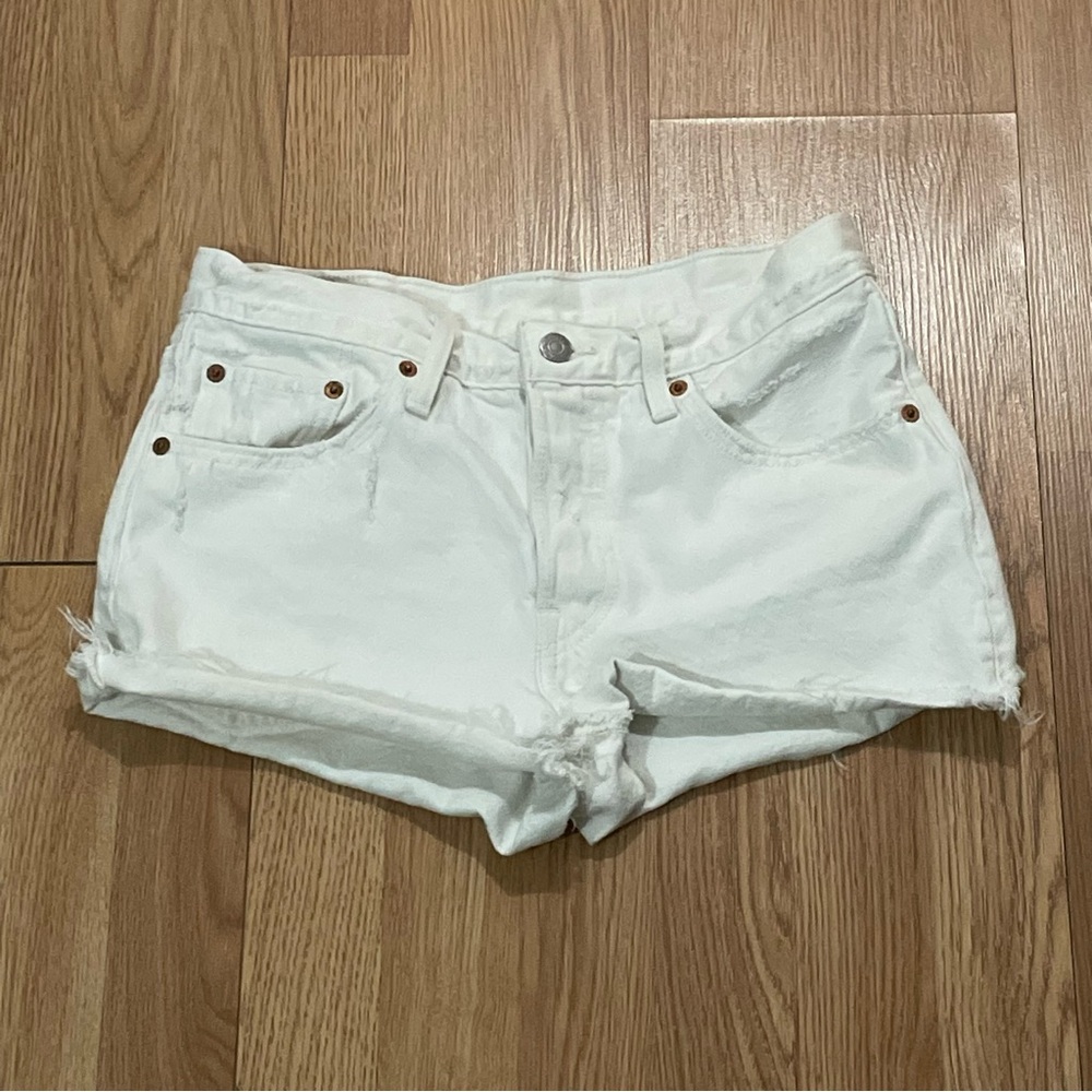 Levi's Premium 501 Women’s 26 (28”) Cutoff Jean Shorts White Button Fly Classic